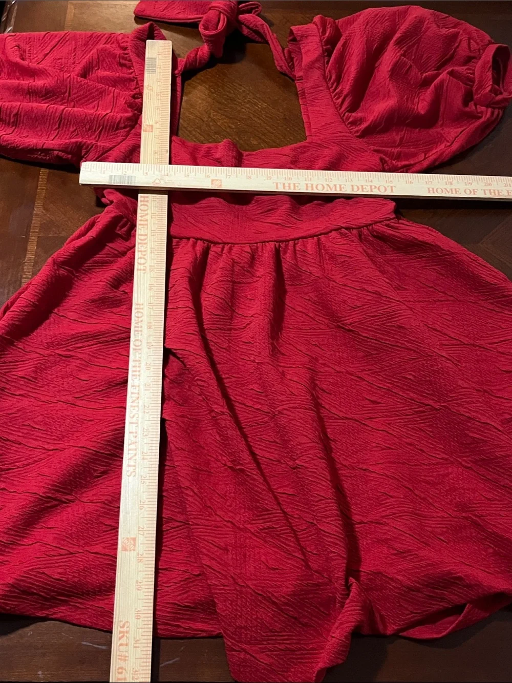 Free People violet babydoll Red Puff-Sleeve Tie-Back Mini Dress sz S with pocket
